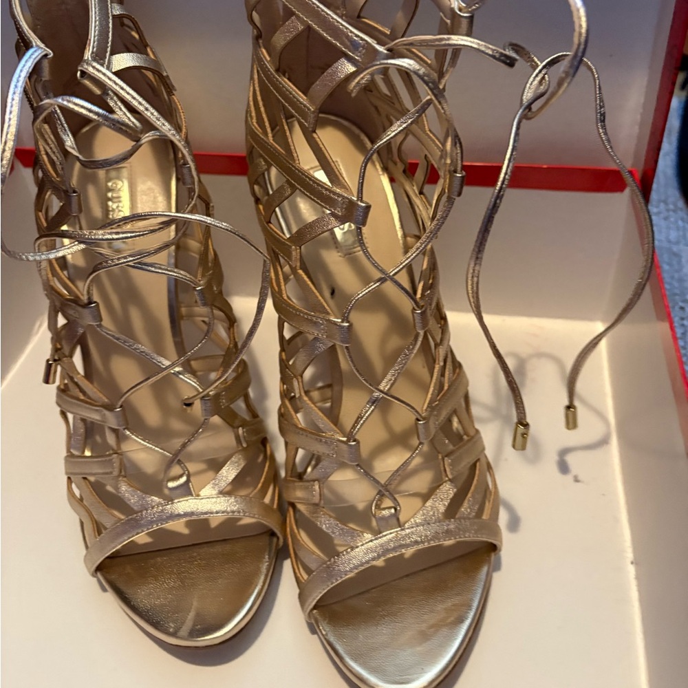 Guess Gold Lace-Up Heels